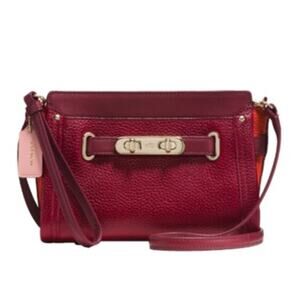 COACH SWAGGER COLORBLOCK Convertible Clutch Crossbody Black Cherry